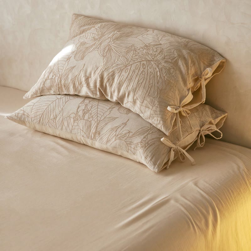 Ownkoti Tropical Botanical Bow Tie Pillowcases (2PCS) - Light Brown - 48cm x 74cm - image 0