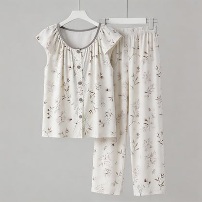 Ownkoti Elegant Branch Button Front Loungewear Set - White - XXL - image 0
