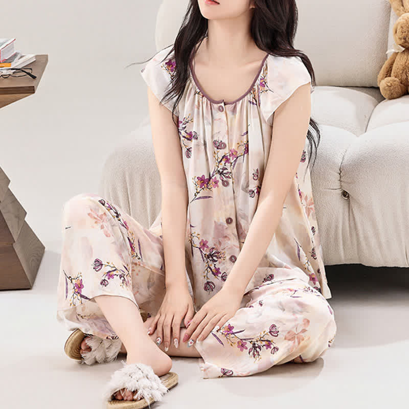 Ownkoti Peach Blossom Button Front Loungewear Set - image 1