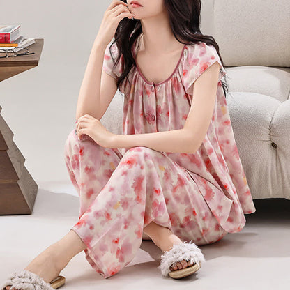 Ownkoti Pink Floral Button Front Loungewear Set - image 1