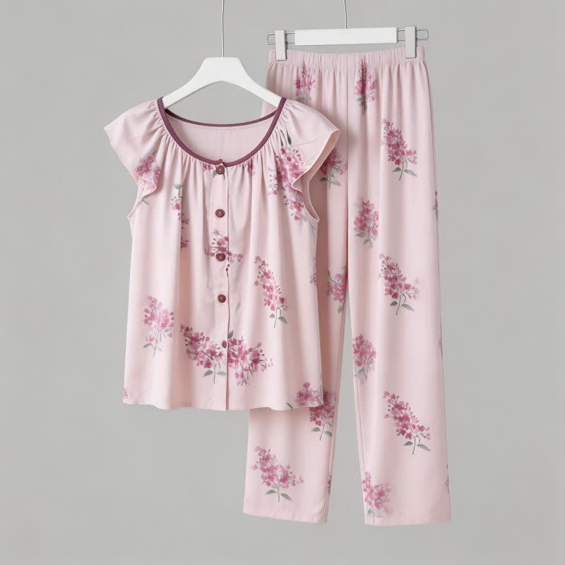 Ownkoti Floral Flutter Sleeve Button Front  Pajamas - image 3