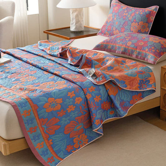 Ownkoti Floral Cotton Gauze Reversible Quilt Blanket - 2PCS Pillow Towels - 20" x 29" - image 0