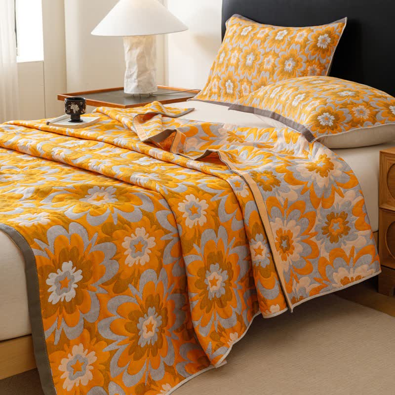 Ownkoti Blooming Flower Cotton Gauze Quilt Blanket - 2PCS Pillow Towels - 20" x 29" - image 0