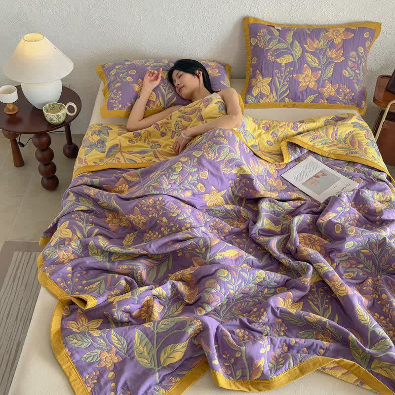Ownkoti Pastoral Floral & Leaf Cotton Gauze Quilt Blanket - image 5