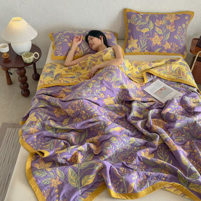 Ownkoti Pastoral Floral & Leaf Cotton Gauze Quilt Blanket - image 5