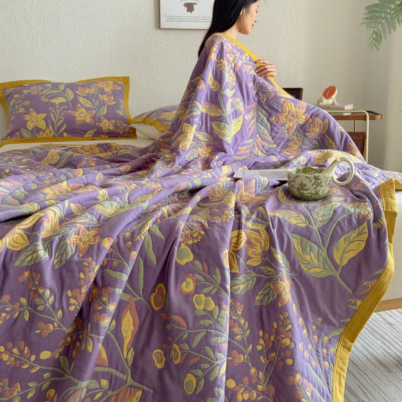 Ownkoti Pastoral Floral & Leaf Cotton Gauze Quilt Blanket - image 7