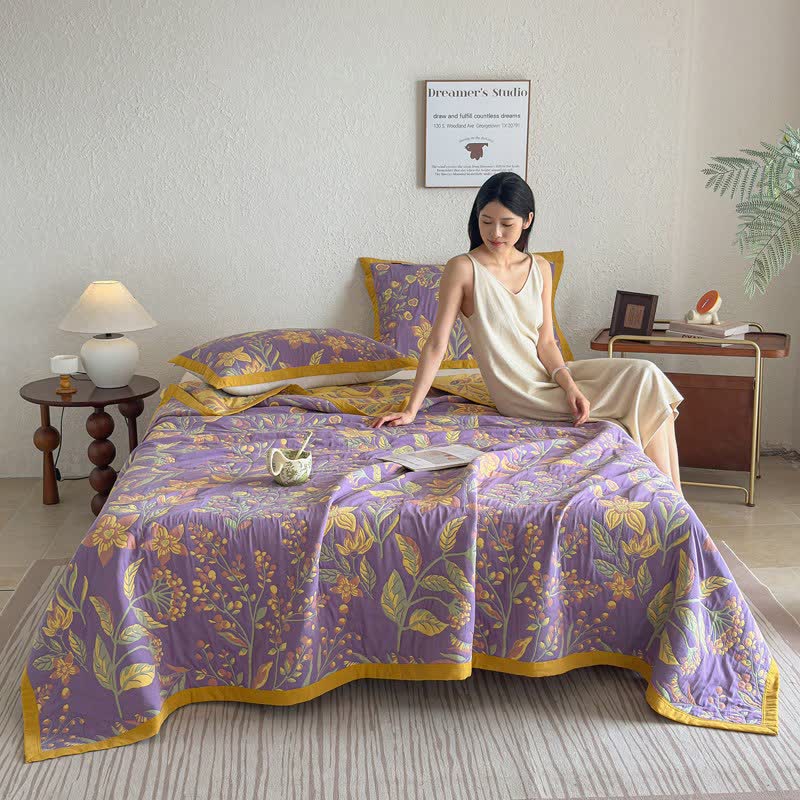 Ownkoti Pastoral Floral & Leaf Cotton Gauze Quilt Blanket - image 4