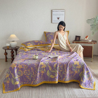 Ownkoti Pastoral Floral & Leaf Cotton Gauze Quilt Blanket - image 4
