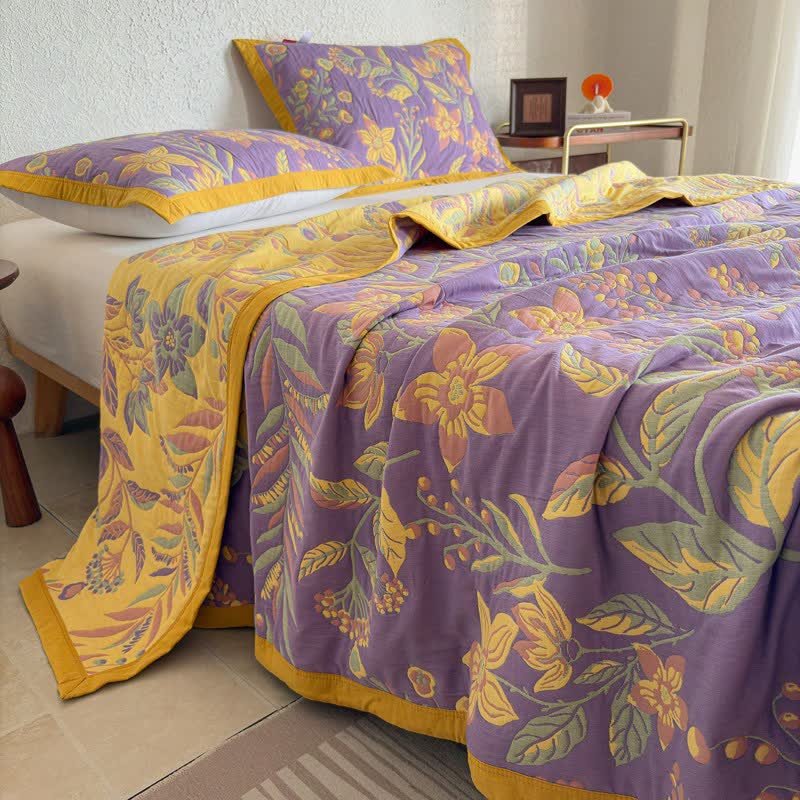 Ownkoti Pastoral Floral & Leaf Cotton Gauze Quilt Blanket - image 2