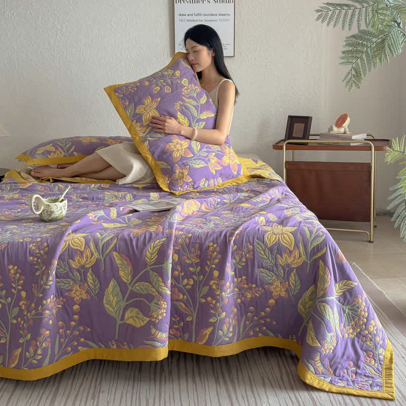 Ownkoti Pastoral Floral & Leaf Cotton Gauze Quilt Blanket - image 9
