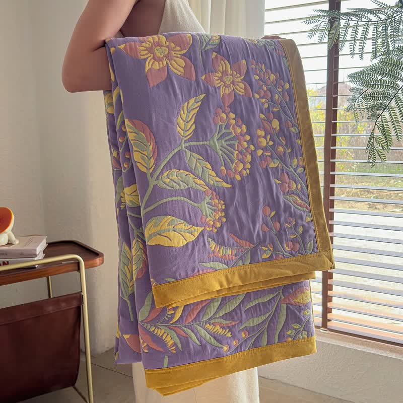 Ownkoti Pastoral Floral & Leaf Cotton Gauze Quilt Blanket - image 10