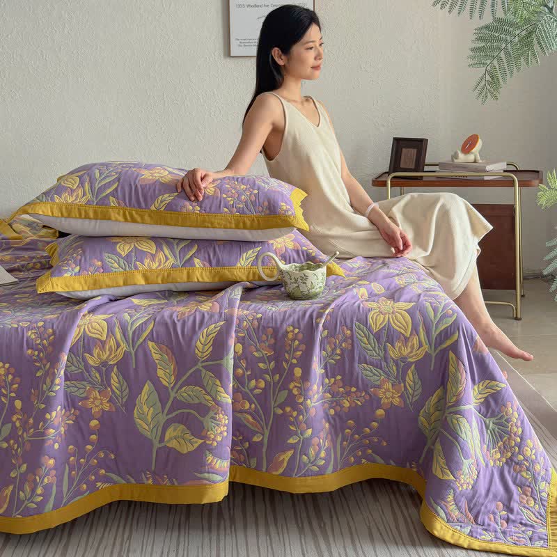 Ownkoti Pastoral Floral & Leaf Cotton Gauze Quilt Blanket - image 6
