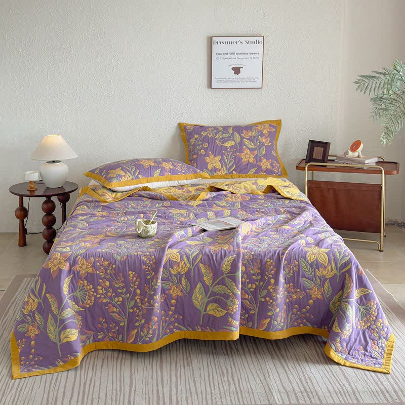Ownkoti Pastoral Floral & Leaf Cotton Gauze Quilt Blanket - image 1