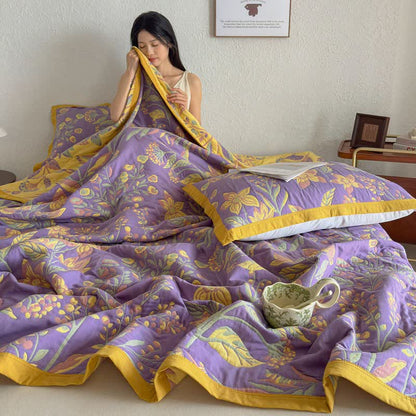 Ownkoti Pastoral Floral & Leaf Cotton Gauze Quilt Blanket - image 8