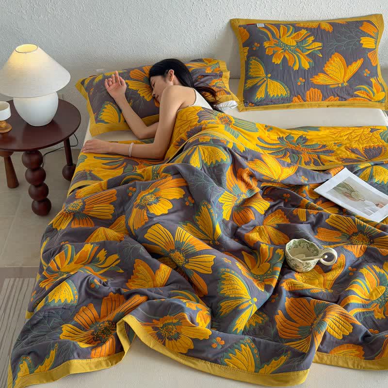 Ownkoti Artistic Floral & Butterfly Cotton Gauze Quilt Blanket - image 22
