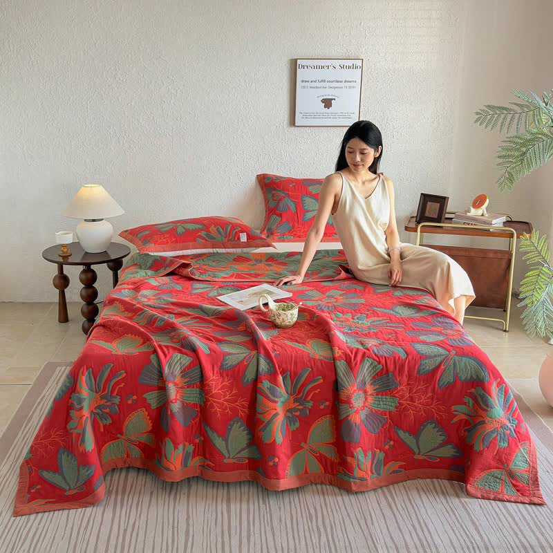 Ownkoti Artistic Floral & Butterfly Cotton Gauze Quilt Blanket - image 4