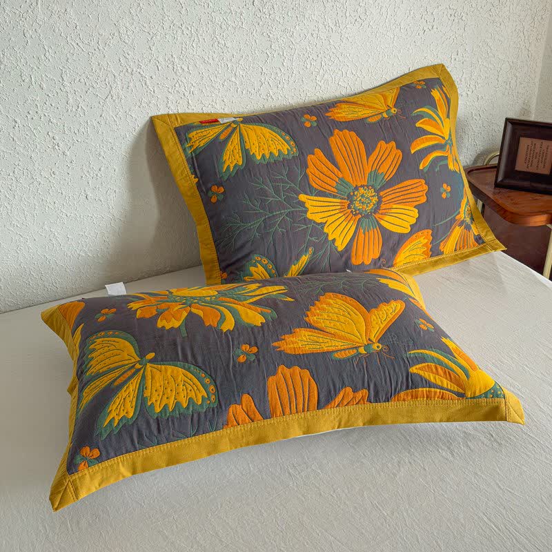 Ownkoti Artistic Floral & Butterfly Cotton Gauze Quilt Blanket - Purple - 2PCS Pillow Towels - 20" x 31" - image 26