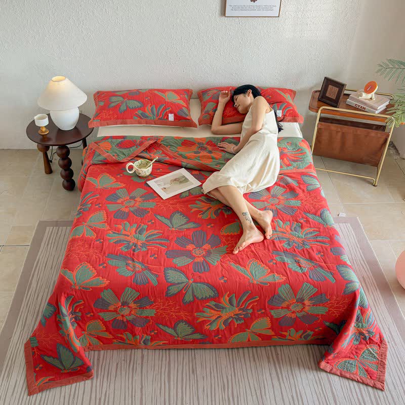 Ownkoti Artistic Floral & Butterfly Cotton Gauze Quilt Blanket - image 5