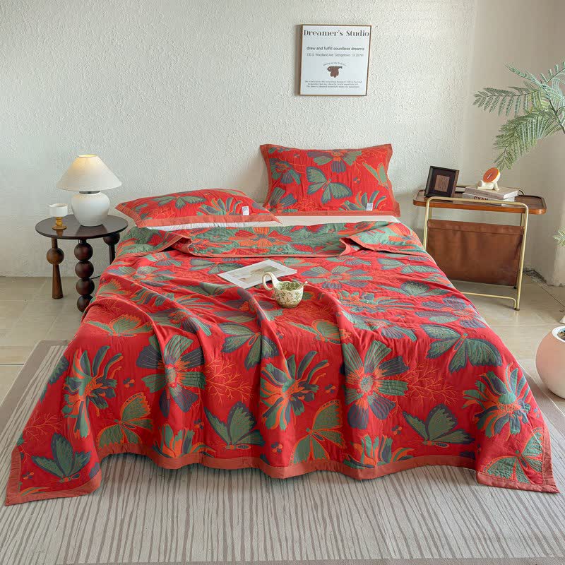Ownkoti Artistic Floral & Butterfly Cotton Gauze Quilt Blanket - image 1