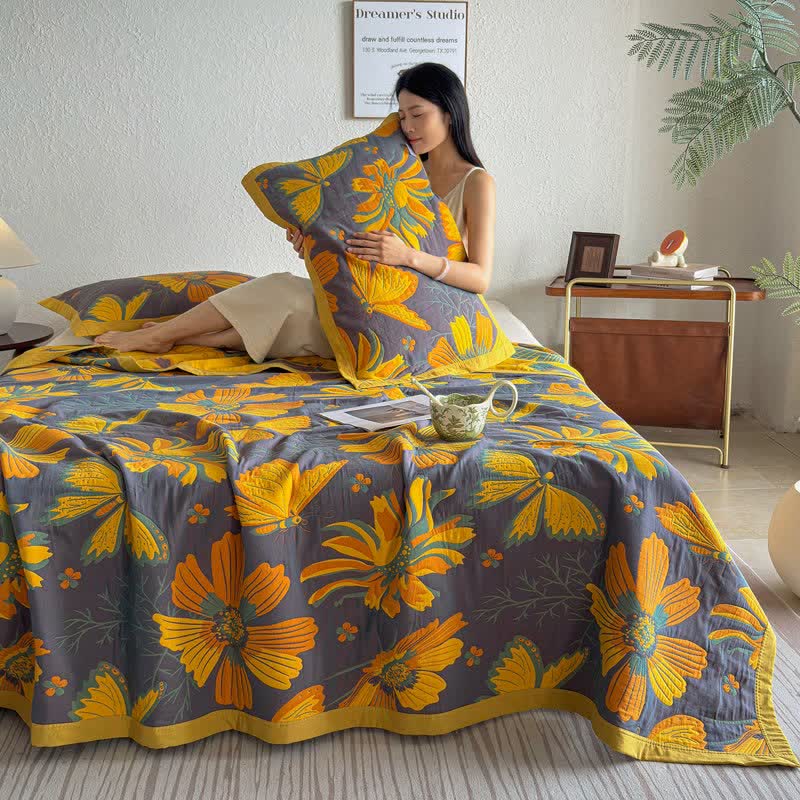 Ownkoti Artistic Floral & Butterfly Cotton Gauze Quilt Blanket - image 21