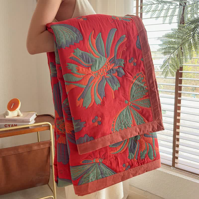 Ownkoti Artistic Floral & Butterfly Cotton Gauze Quilt Blanket - image 12