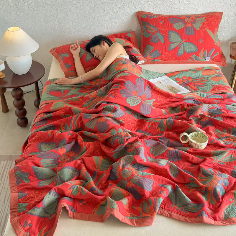 Ownkoti Artistic Floral & Butterfly Cotton Gauze Quilt Blanket - image 6