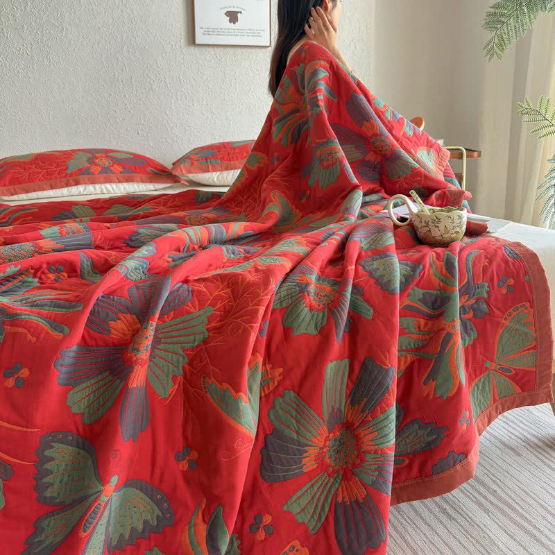Ownkoti Artistic Floral & Butterfly Cotton Gauze Quilt Blanket - image 10