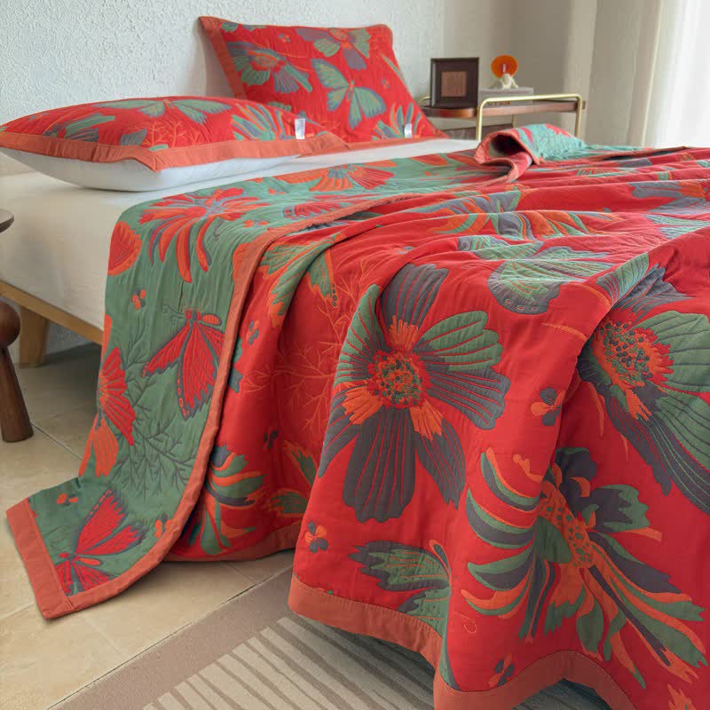 Ownkoti Artistic Floral & Butterfly Cotton Gauze Quilt Blanket - image 2