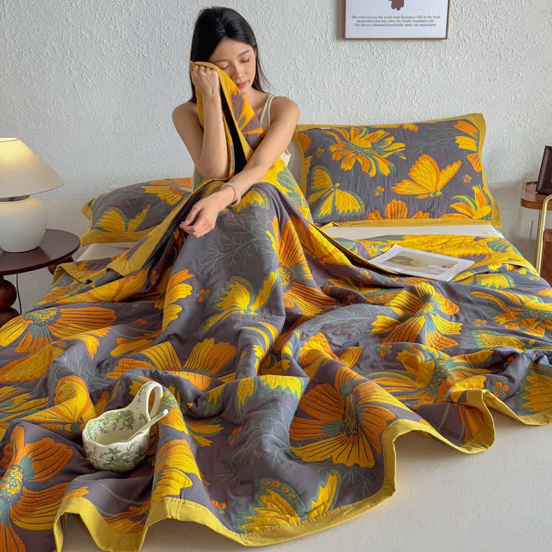 Ownkoti Artistic Floral & Butterfly Cotton Gauze Quilt Blanket - image 23