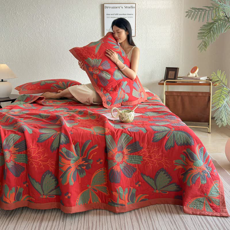 Ownkoti Artistic Floral & Butterfly Cotton Gauze Quilt Blanket - image 8