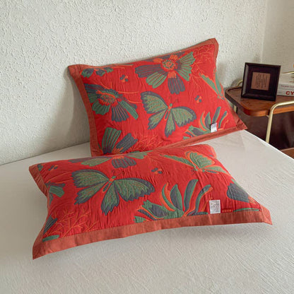 Ownkoti Artistic Floral & Butterfly Cotton Gauze Quilt Blanket - Red - 2PCS Pillow Towels - 20" x 31" - image 11