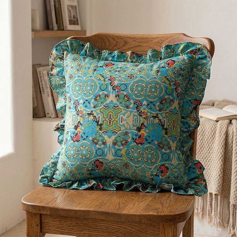 Ownkoti Moroccan Geometric Ruffle Throw Pillow - Blue - 45cm x 45cm - image 2
