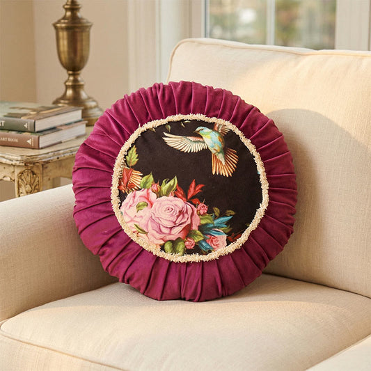 Ownkoti Vintage Floral Round Throw Pillow - Purple - 45cm x 45cm - image 0