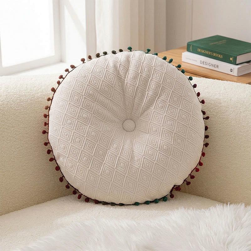 Ownkoti Round Hand-Sewn Button Throw Pillow - White - 40cm x 40cm - image 1