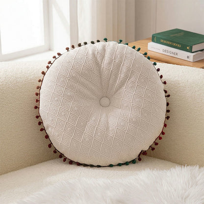 Ownkoti Round Hand-Sewn Button Throw Pillow - White - 40cm x 40cm - image 1