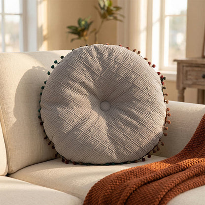 Ownkoti Round Hand-Sewn Button Throw Pillow - Grey - 40cm x 40cm - image 2