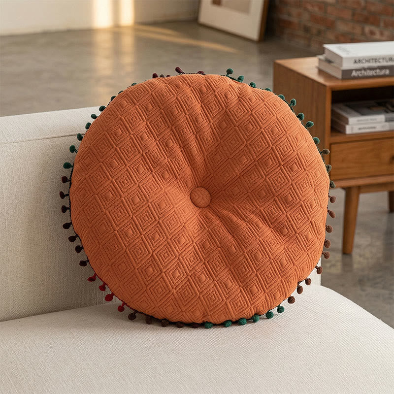 Ownkoti Round Hand-Sewn Button Throw Pillow - Orange - 40cm x 40cm - image 3
