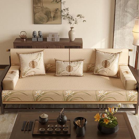 Ownkoti Vintage Orchid Print Sofa Protector - Beige - Sofa Protector - 35" x 94" - image 0