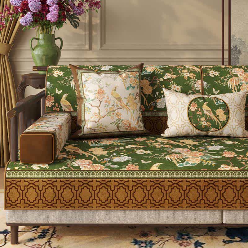 Ownkoti Vintage Floral & Bird Print Sofa Protector - Green - Throw Pillow - 12" x 19" - image 3