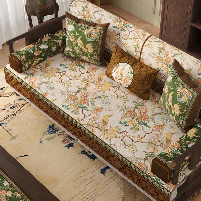 Ownkoti Vintage Floral & Bird Print Sofa Protector - image 2