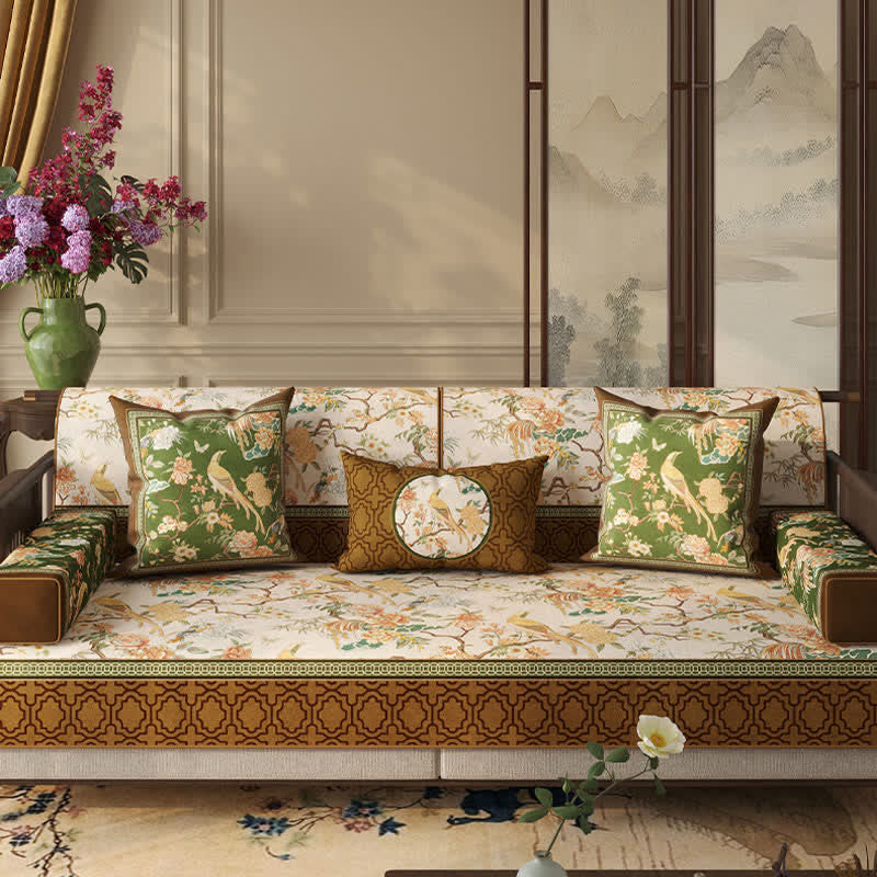 Ownkoti Vintage Floral & Bird Print Sofa Protector - image 1
