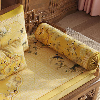 Ownkoti Oriental Floral Bird Print Sofa Protector - Yellow - Bolster Pillow-A - 23" x 6" - image 4