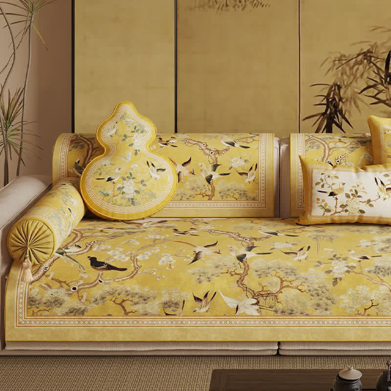 Ownkoti Oriental Floral Bird Print Sofa Protector - image 1