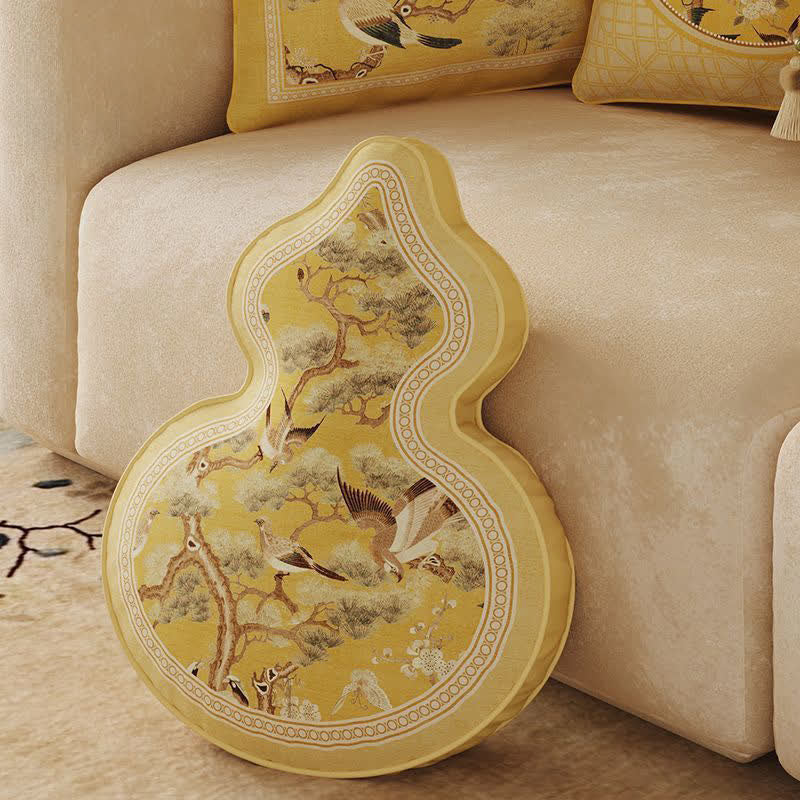 Ownkoti Oriental Floral Bird Print Sofa Protector - Yellow - Gourd-shaped Throw Pillow-A - 16" x 20" - image 8