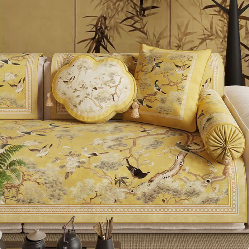 Ownkoti Oriental Floral Bird Print Sofa Protector - image 3