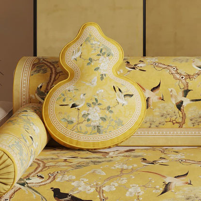 Ownkoti Oriental Floral Bird Print Sofa Protector - Yellow - Gourd-shaped Throw Pillow-B - 16" x 20" - image 9
