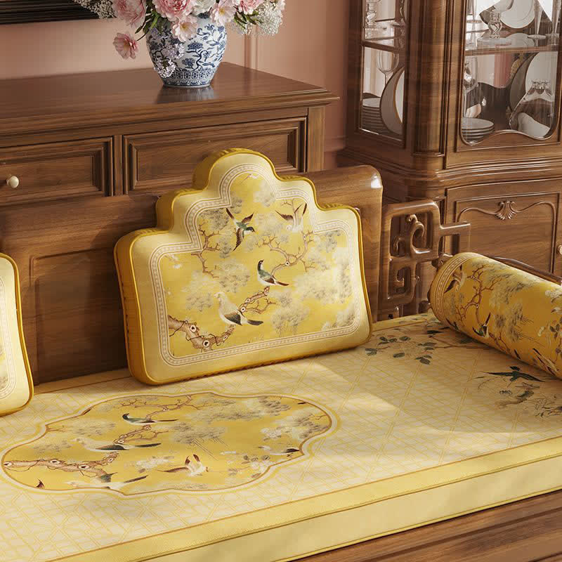 Ownkoti Oriental Style Bird & Floral Sofa Protector - Yellow - Mountain-shaped Throw Pillow-A - 20" x 16" - image 11