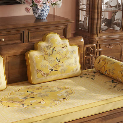 Ownkoti Oriental Style Bird & Floral Sofa Protector - Yellow - Mountain-shaped Throw Pillow-A - 20" x 16" - image 11