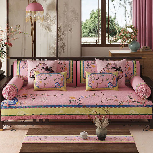 Ownkoti Oriental Butterfly & Branch Print Sofa Protector - Pink - Throw Pillow - 12" x 19" - image 0