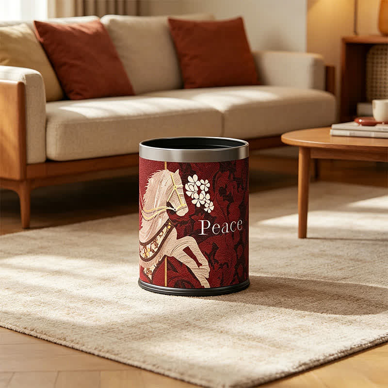 Ownkoti  Vintage Equestrian Leather  Round Trash Can - image 0